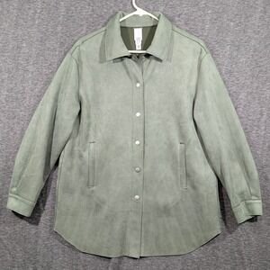 Marla Wynne Layers Womens Top Long Sleeve Full Snap Green Faux Suede Size M